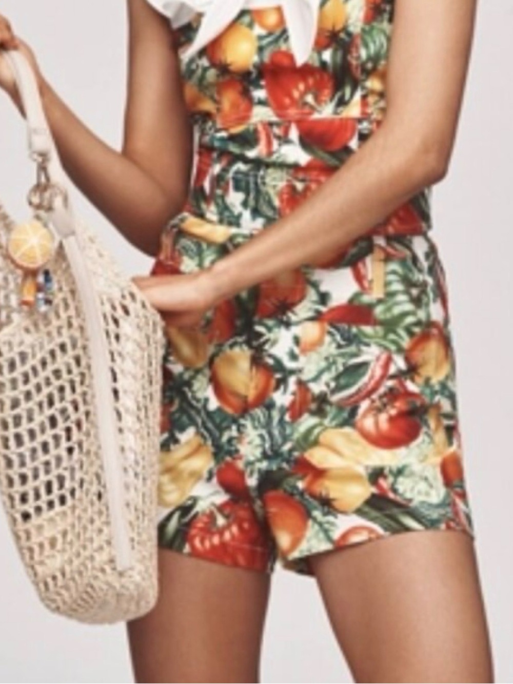 Maeve Tomato & Lemon Print Sleeveless Romper in Red, Yellow & Green